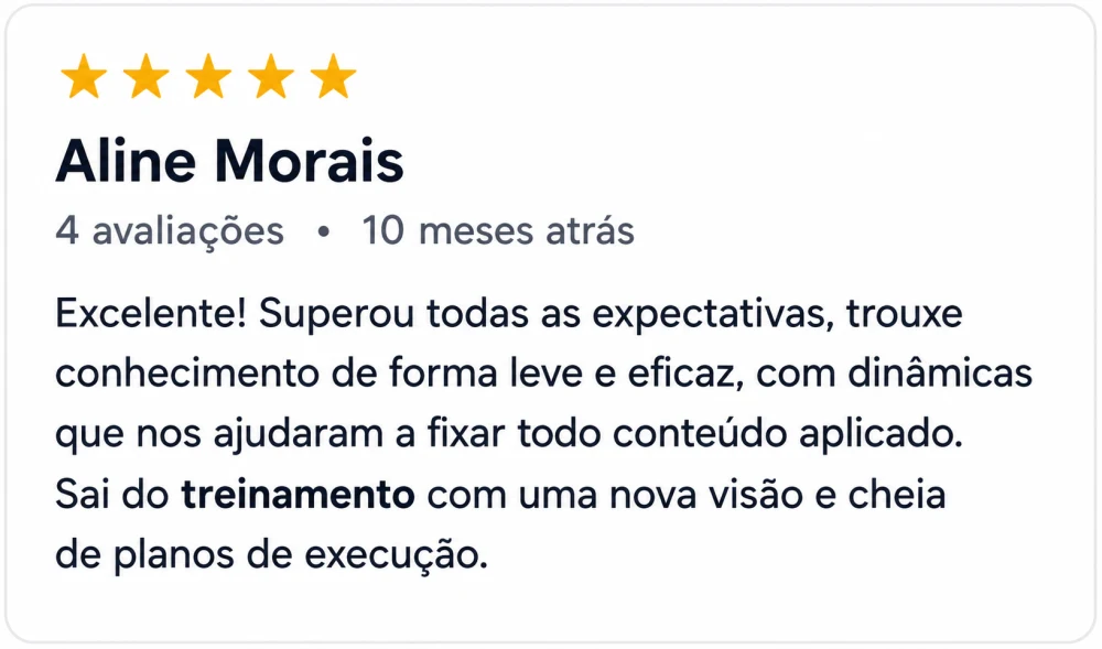 Avaliação de Aline Morais no Google