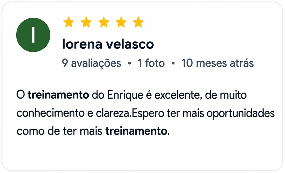 Avaliação de Lorena Velasco no Google