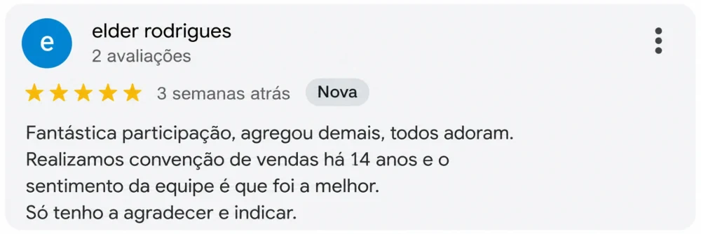 Avaliação de Elder Rodrigues no Google