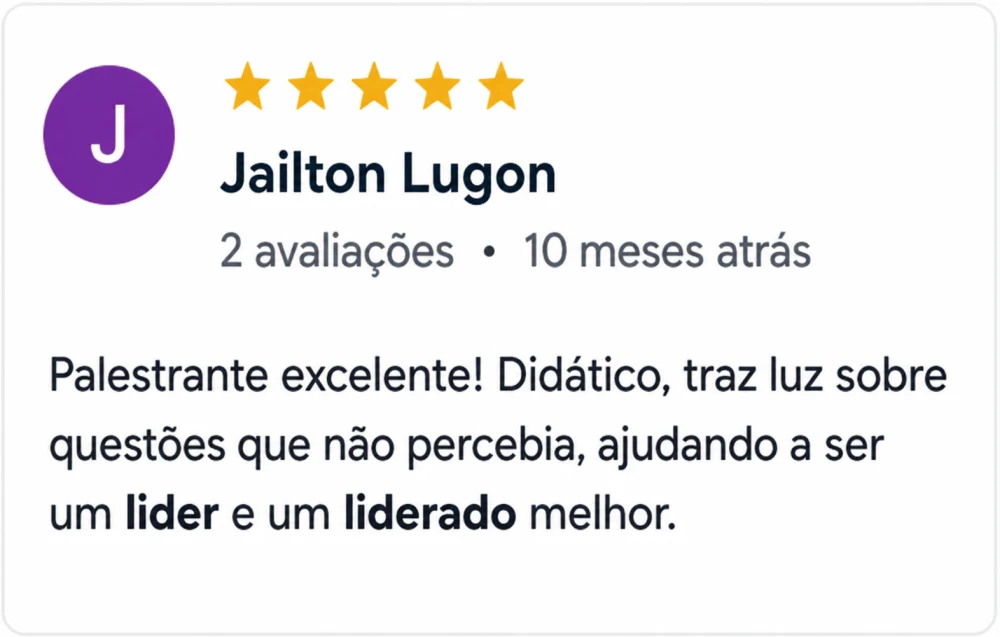 Avaliação de Jailton Lugon no Google