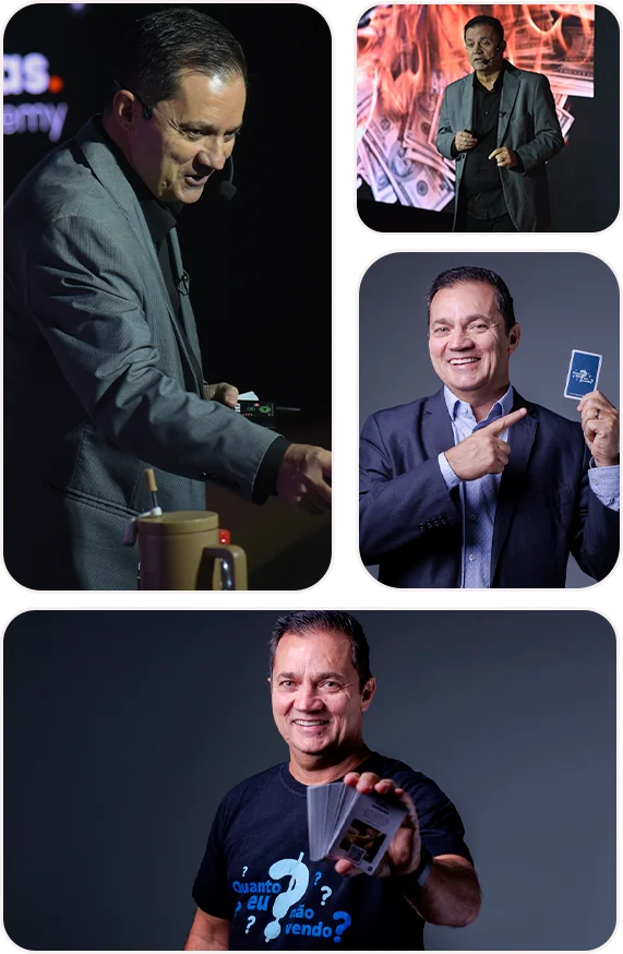 Enrique Machado em diferentes momentos de palestra